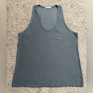 Alexander Wang Racerback Army Green and Black Striped Pocket Front Tank Top